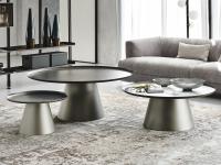 Trois tables basses Amerigo de Cattelan avec plateau en métal verni gris brossé