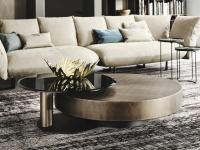 Arena Bond table basse en acier avec plateau réhaussable pivotant en verre