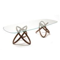 Table avec plateau en verre biseauté Carioca - modèle rectangulaire modelé avec deux bases