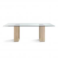 Table en marbre et plateau en cristal Diapason - modèle avec plateau rectangulaire vu de profil