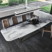 Table de salle à manger Dragon avec plateau rectangulaire modelé en verre cristal avec décoration CrystalArt CY01