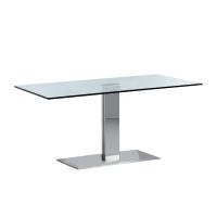 Table Elvis avec plateau en cristal et structure en acier inox