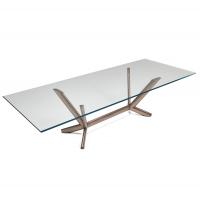 Table Planer de Cattelan avec plateau rectangulaire en verre cristal et structure en bronze brossé