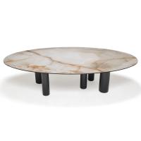 Table ovale avec pieds cylindriques Roll de Cattelan avec plateau en pierre Keramik Albâtre