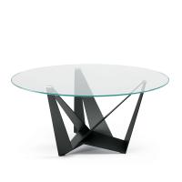 Table Skorpio avec plateau rond en verre