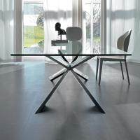 Spyder, table avec pied en métal et plateau en verre cristal