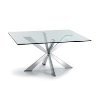 Table Spyder avec plateau en verre cristal et structure en acier
