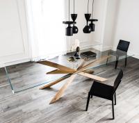 Table Spyder avec plateau en verre et structure en bois