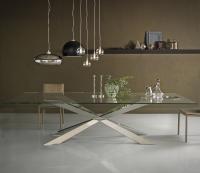 Table Spyder de Cattelan avec plateau en verre cristal et base en métal inox brillant
