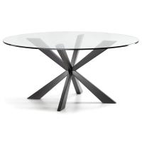 Table ronde en verre cristal Spyder avec base en bois
