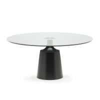 Yoda, table ronde avec dessus en verre et base noire