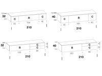 Porta TV Fly - modelli ribalta centrale o laterale, cassetti sovrapposti o laterali larghezza cm 210