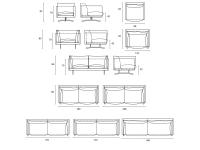 Modularità e dimensioni disponibili per divano e poltrona Aker