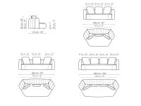 Canapé design avec modules hexagonaux Panorama New - Schémas et dimensions des trois modèles linéaires disponibles