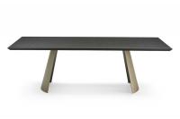 Table fixe avec base en voile Edwin. Plateau rectangulaire en essence bois teinté Frêne Noir et en métal peint Bronze