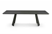 Table fixe avec base en voile Edwin. Plateau rectangulaire en essence bois teinté Frêne Noir et en métal peint Noir