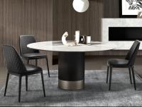 Table à manger ronde avec plateau en céramique Statuario Brillant et base bicolore noir et titane