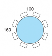Table ronde avec plateau en verre satiné sérigraphié Domino - Schéma Places Assises