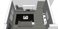 Progetto 3D di Open Space - vista dall'alto del soggiorno