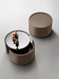 Mobilier de chambre en bois Raiki - Table de chevet ronde avec plateau assorti au meuble ou en verre laqué / miroir