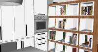 Progettazione 3D Open Space Monolocale - zona cucina con libreria divisorio