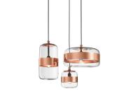 Lampe à suspension Futura à 3 lumières avec diffuseur en verre transparent et anneau en cuivre