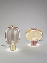 Coppia di lampade da tavolo Riflesso in vetro trasparente fumé e ambra