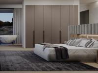 Cadre de lit et panneaux de tête de lit de Lounge pouvant être recouverts de couleurs assorties ou contrastées, avec un libre choix de tissu, de simili-cuir ou de cuir