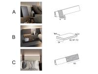 Option : A) étagère en métal ou en cuir librement positionnable - B) étagère en bois suspendue avec fixation murale/cadre de lit - C) paire d'appuis-tête recouverts de cuir librement positionnables