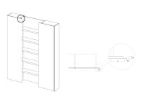 La porte avec un déport, disponible sur certains modules de l'armoire à une porte Zenit Lounge, permet une combinaison élégante entre la colonne de l'armoire et les modules ouverts équipés d'étagères ou d'un grand plateau suspendu