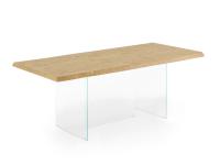 Table Nouvelle avec plateau en bois et pieds en verre