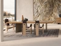 Table rectangulaire de style industriel avec pieds en métal peint Olive et plateau en bois recyclé massif naturel