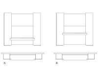 Composition murale Lounge avec plateau dans les deux versions : A) hauteur meuble Tv ; B) home office