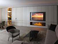 Différents éléments de la collection combinés pour créer un ensemble meuble TV avec cheminée unique et personnalisé