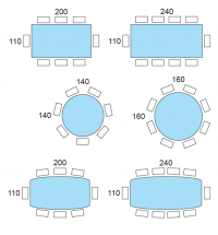 Schéma de la table Waterfall dans les diverses finitions et dimensions disponibles