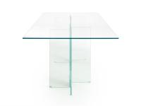Vue latérale de la table Erin entièrement en verre