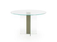 Détail de la table ronde Erin avec base centrale en verre