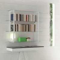Libreria sospesa componibile in vetro Treccia nel modello con schienale cm h.96 completo di n.4 ripiani