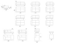 Canapé Burton - schémas et dimensions des modèles avec l'appui-tête réglable 