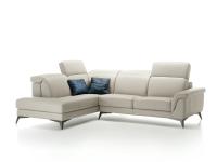 Canapé d'angle Newport avec méridienne en cuir blanc, avec appuis-tête inclinables confortables