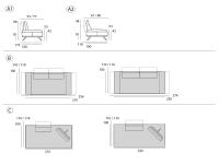 Schema dimensionale divano Maurice: A1) divano con schienale dritto A2) divano con schienale inclinato B) divano lineare C) dormeuse con schienale mobile