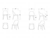 Schéma et dimensions de la chaise confortable Elise avec et sans accoudoirs