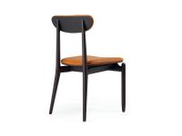 Vue arrière de la chaise Regina, dont la forme et la couleur sont clairement d'inspiration vintage. Également disponible en bois clair avec un revêtement en tissu pour un look plus moderne