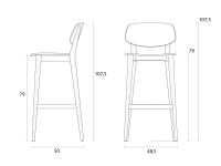Chloe tabouret haut en bois avec assise non rembourrée - Schéma et Dimensions