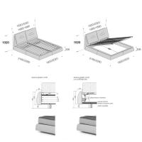 Schéma Dimensions du lit Tampa - coffre de rangement et pieds (dimensions données en millimètres)