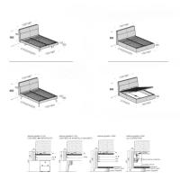 Schémas et Dimensions du lit Idaho avec pieds - coffre (dimensions indiquées en millimètres)