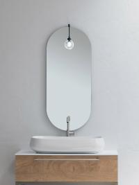Specchio da bagno ovale con faretto Led Sampi, faretto mod. Delta