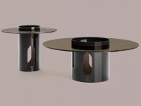 Tables basses Aliso avec plateau en verre fumé et peinture bicolore pour la base: Gloss Black à l'extérieur, une finition brillante en contraste avec l'intérieur avec effet bronze satiné