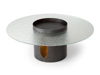 Table basse en verre martelé Aliseo Big, idéale face au canapé, avec pied bicolor en finition métal industriel vieilli V3 et Gold YY217E