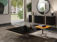 Table basse de salon avec plateau céramique et en verre et pied en métal bronze Atrevido